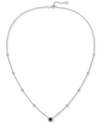 Macy's - Onyx (4mm) & Diamond (1/10 ct. t.w.) Halo Pendant Necklace in Sterling Silver, 17" + 1" extender (Also available in Cultured Freshwater Pearl)