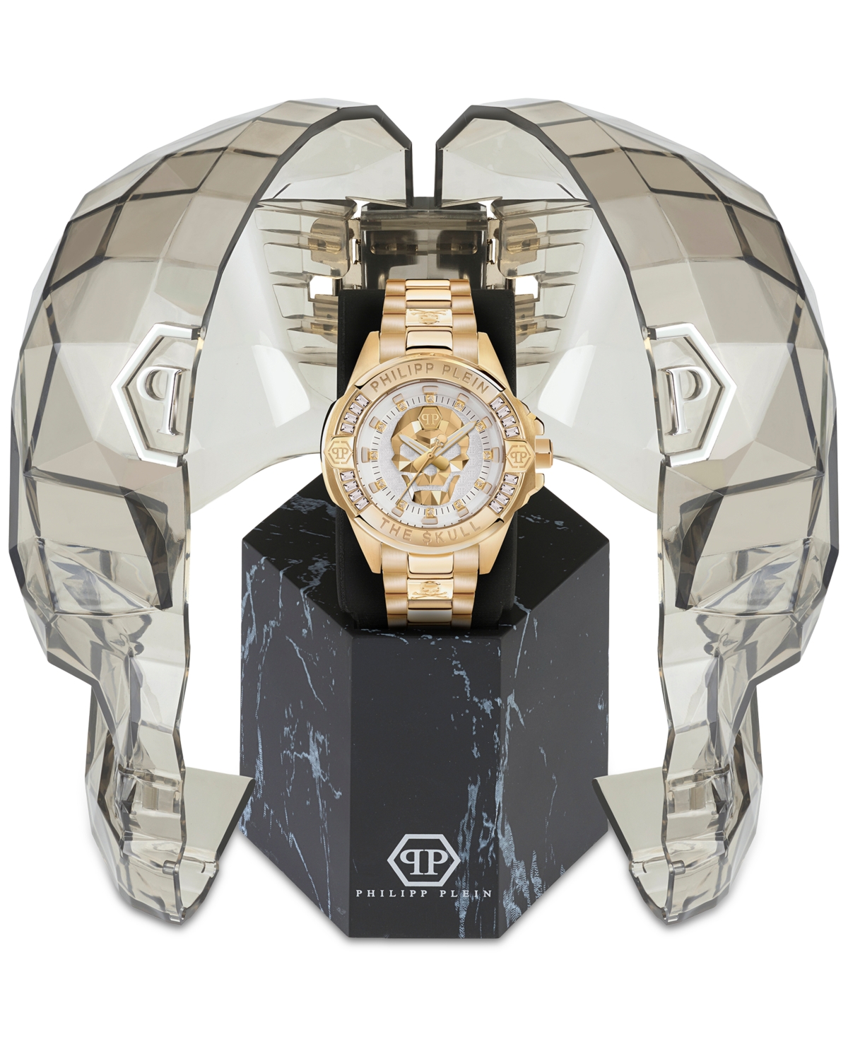 Shop Philipp Plein Men's The $kull Gold Ion-plated Stainless Steel Bracelet Watch 41mm In Ip Yellow Gold