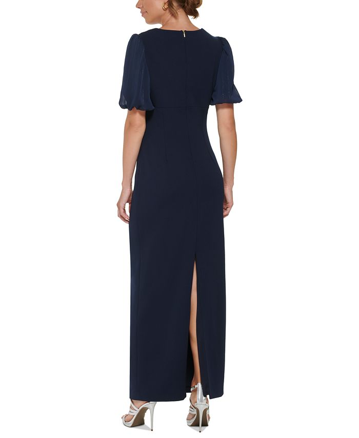 DKNY Women's VNeck PuffSleeve Mixed Media Dress Macy's