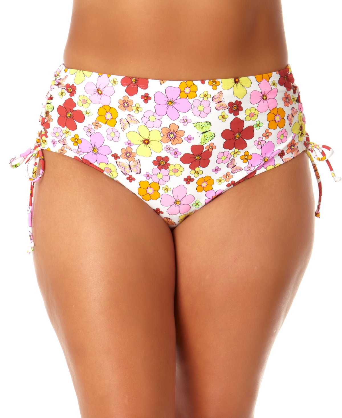 Salt + Cove Trendy Plus Size Lace-up Bikini Bottoms, Created For Macy's In Floral Print