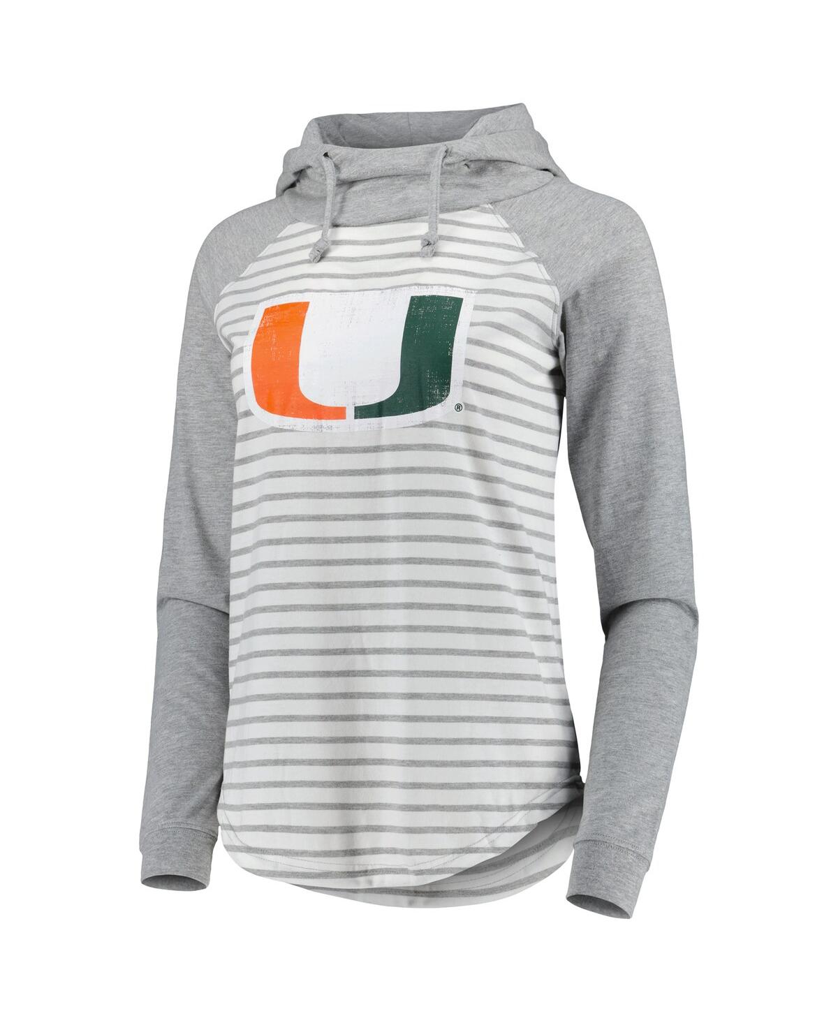 COLOSSEUM WOMEN'S COLOSSEUM HEATHERED GRAY, WHITE MIAMI HURRICANES GLORIA RAGLAN LONG SLEEVE HOODIE T-SHIRT