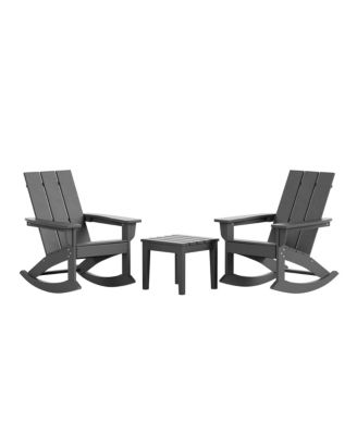 3 Piece Set Outdoor Modern Rocking Chairs with Square Side Table