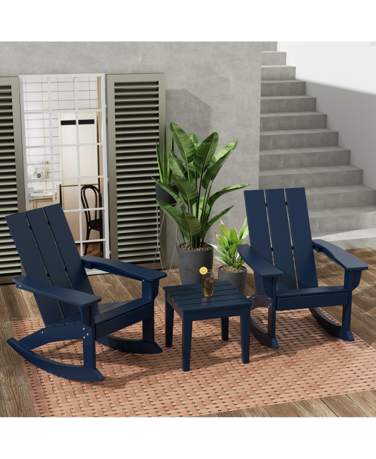 WestinTrends 3 Piece Set Outdoor Modern Rocking Chairs with Square Side Table