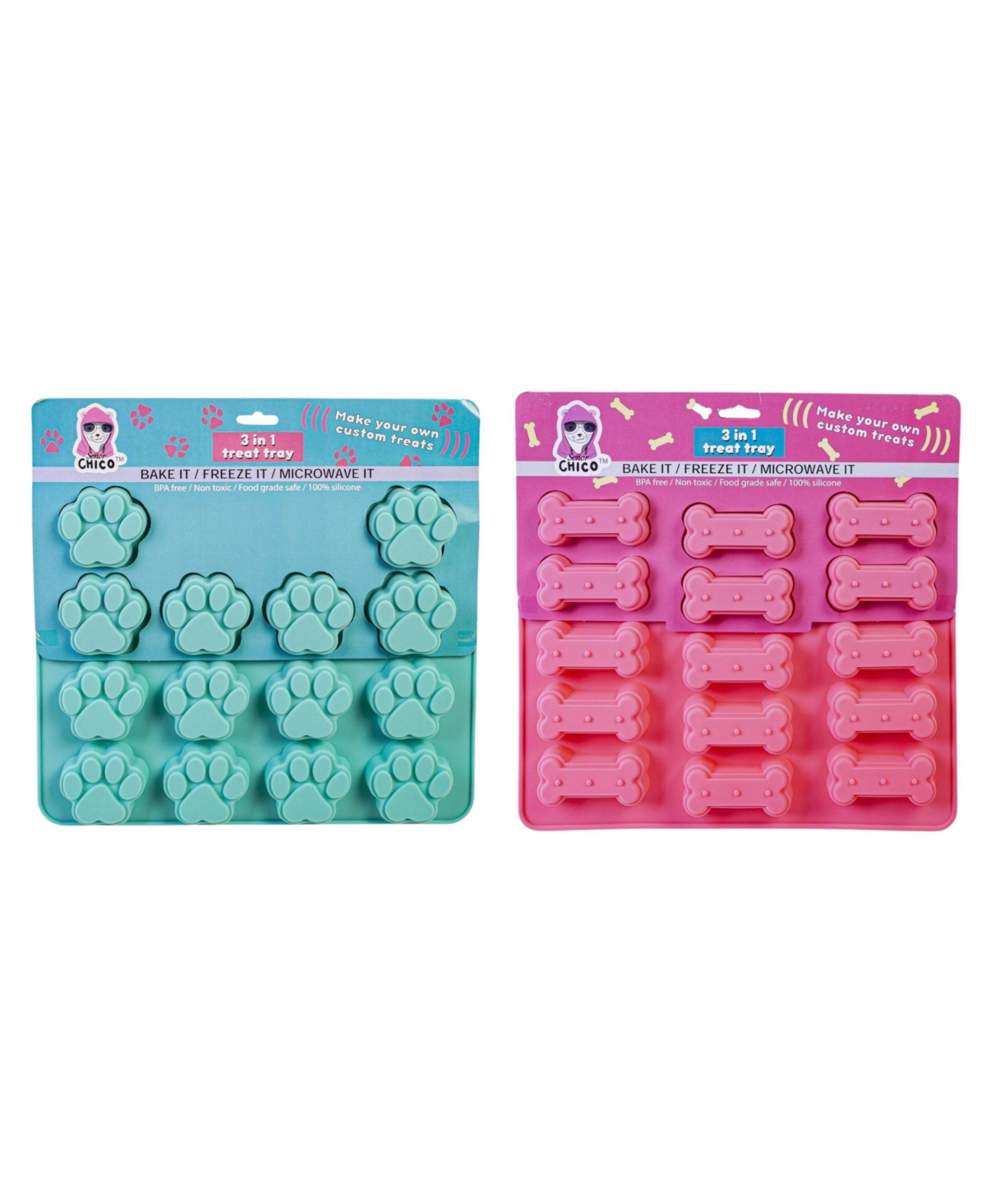 Set of Dog Bone and Paw Print 3 in 1 Silicone Baking Treat Trays - Assorted P
