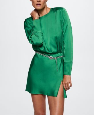 green emerald velvet dress Side-slit satin dress  Shaws