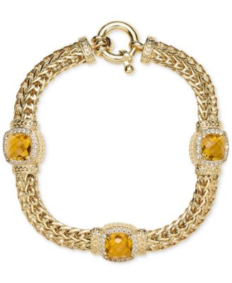 Macy's - Amethyst (4-1/2 ct. t.w.) & White Topaz (7/8 ct. t.w.) Woven Link Bracelet in 14k Gold-Plated Sterling Silver (Also in Sky Blue Topaz)