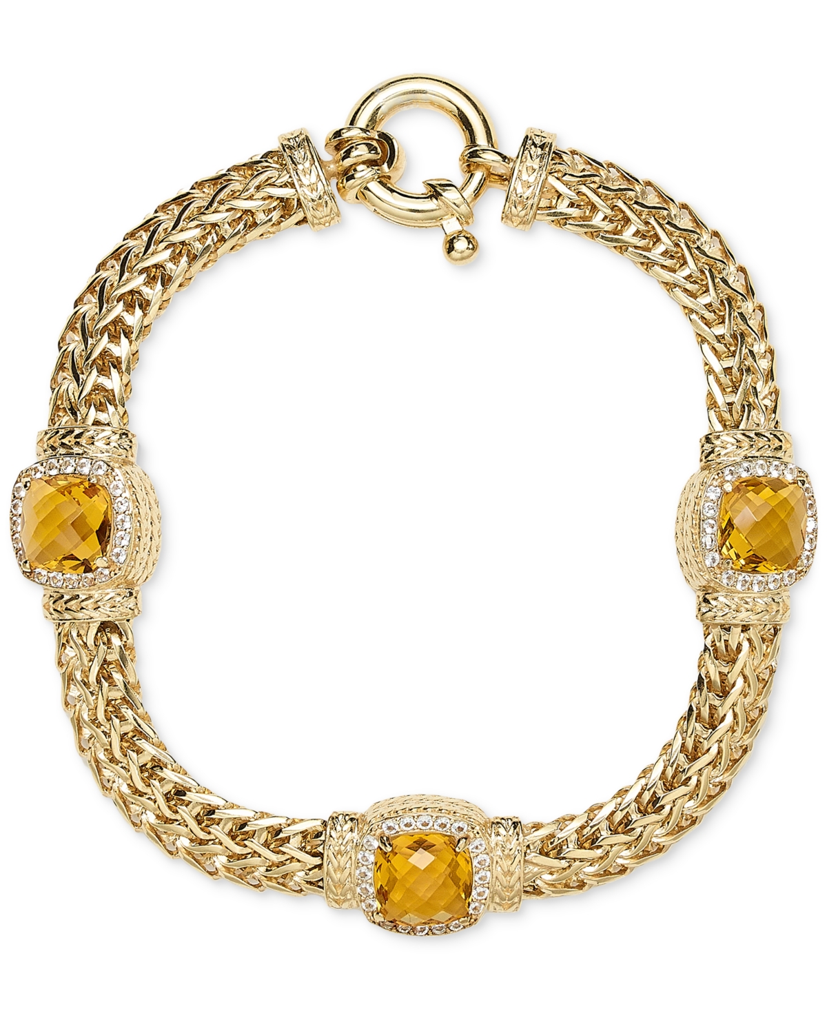 Macy's Citrine (5-1/4 Ct. T.w.) & White Topaz (7/8 Ct. T.w.) Weave Link Bracelet In 14k Gold-plated Sterlin In Gold Over Sterling Silver
