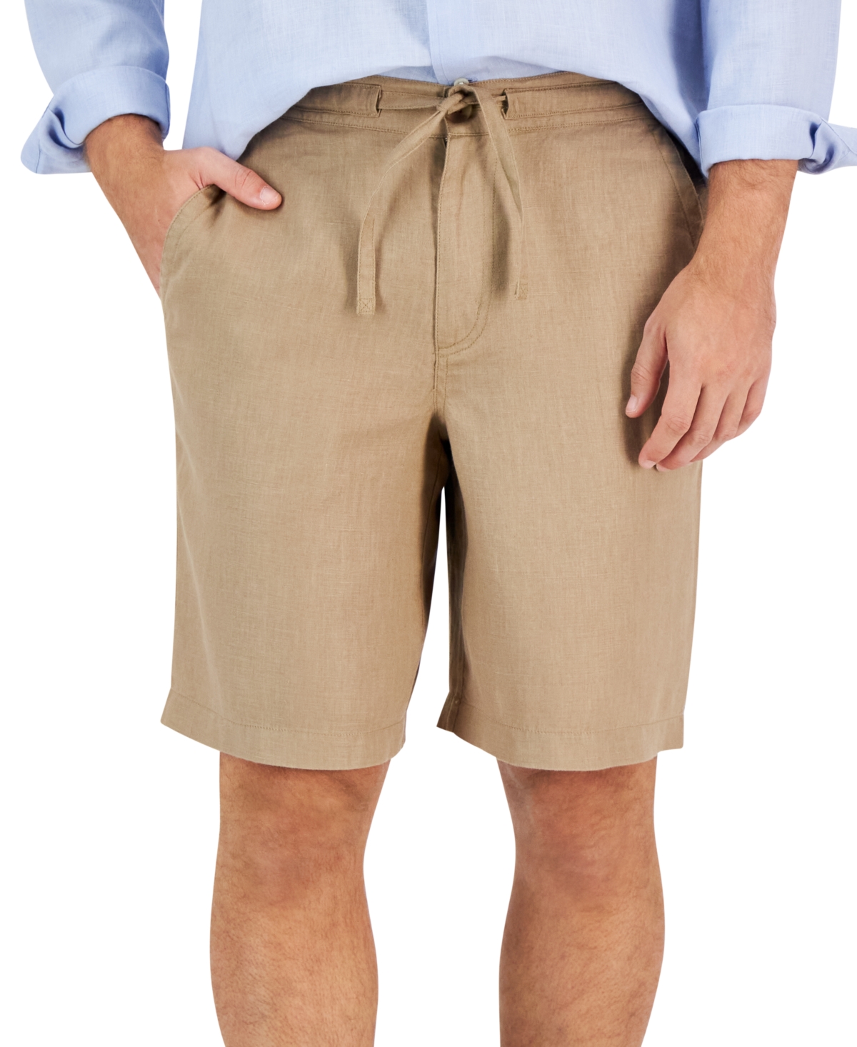Men's 100% Linen Drawstring Shorts, Created for Macy's - Safari Tan