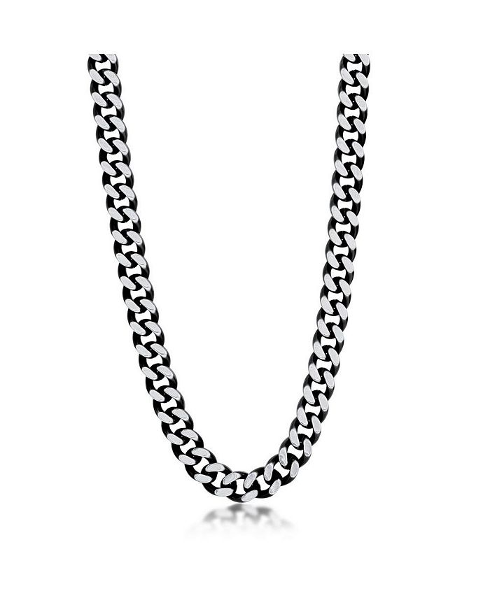 Blackjack Mens Stainless Steel Cuban Chain Necklace Brushed & Black