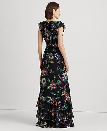 Lauren Ralph Lauren Women's Floral Crinkle Georgette Gown - Macy's