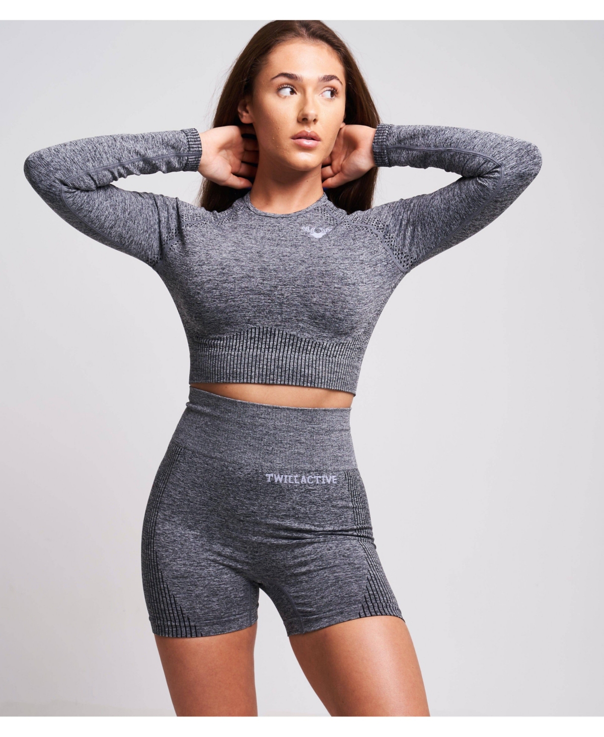 Women's Acelle Recycled Long Sleeve Crop Top - Grey Marl - Grey