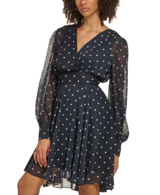 sachin and babi light blue dress Tommy Hilfiger Women's Polka Dot Chiffon Fit & Flare Dress