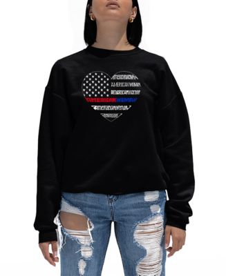 売れ筋商品|||エルエーポップアート カットソー トップス レディース Women's Crewneck Word Art USA Flag Sweatshirt Top Black LA Pop Art Women's American Woman Word Art Crewneck
