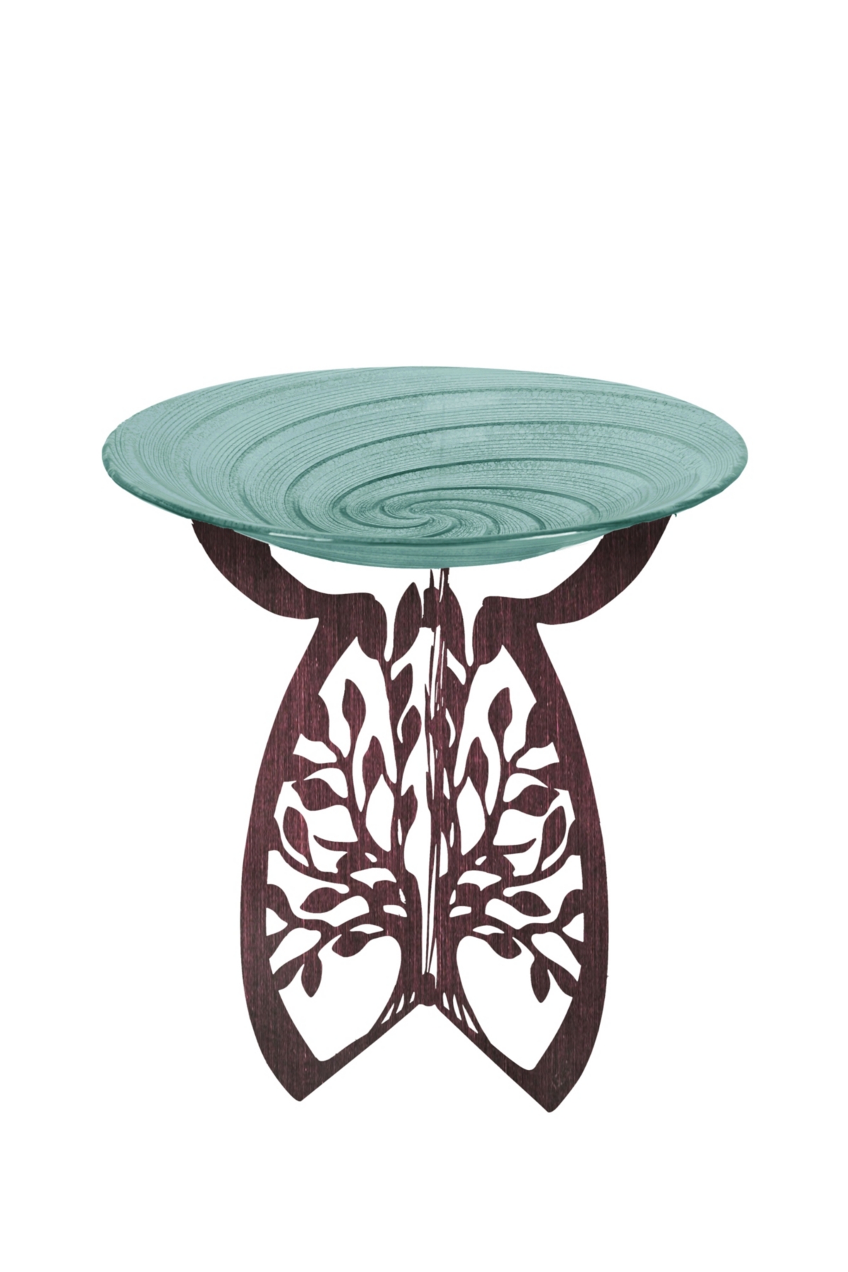 Evergreen Laser Cut Bird Bath Stand And Glass Embossed Bird Bath Set, Tree Of Life In Multicolored