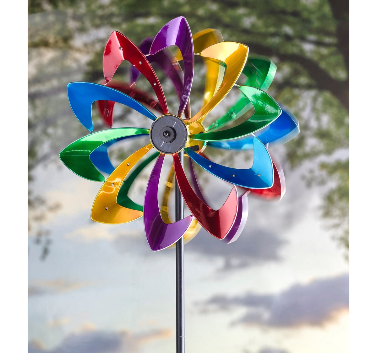 Evergreen 75"h Solar Wind Spinner, Sunflower Fields W/running Color Lights In Multicolored