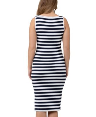 Maternity Lee Button Down St Rib Dress Navy/White