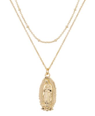 14K Gold Flash Plated Virgin Mary Layered Pendant Necklace