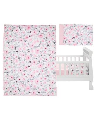Toddler Blossom 4-Piece Pink/Gray Watercolor Floral Bedding Set