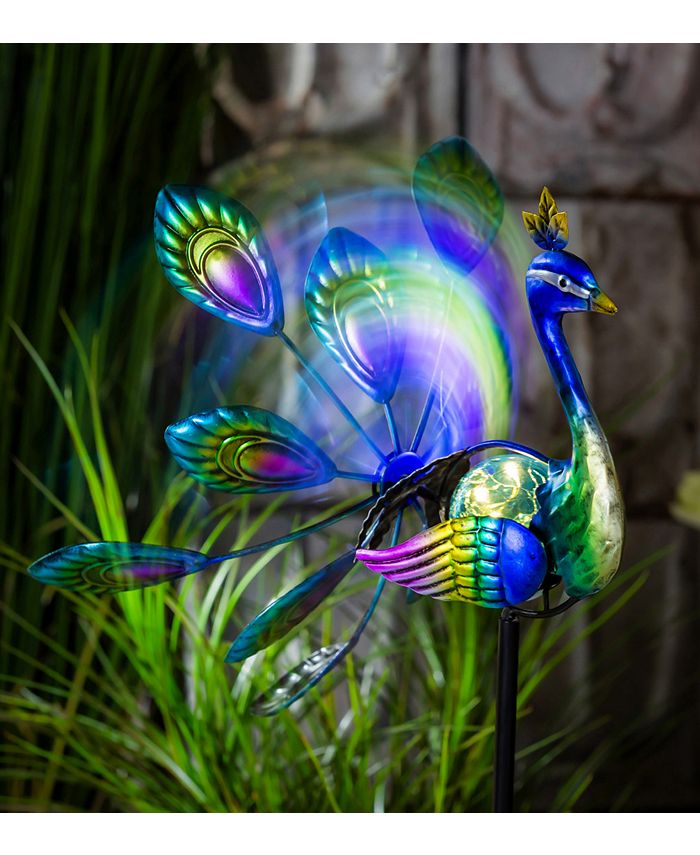 Evergreen 37"H Solar Peacock Staked Wind Spinner Macy's