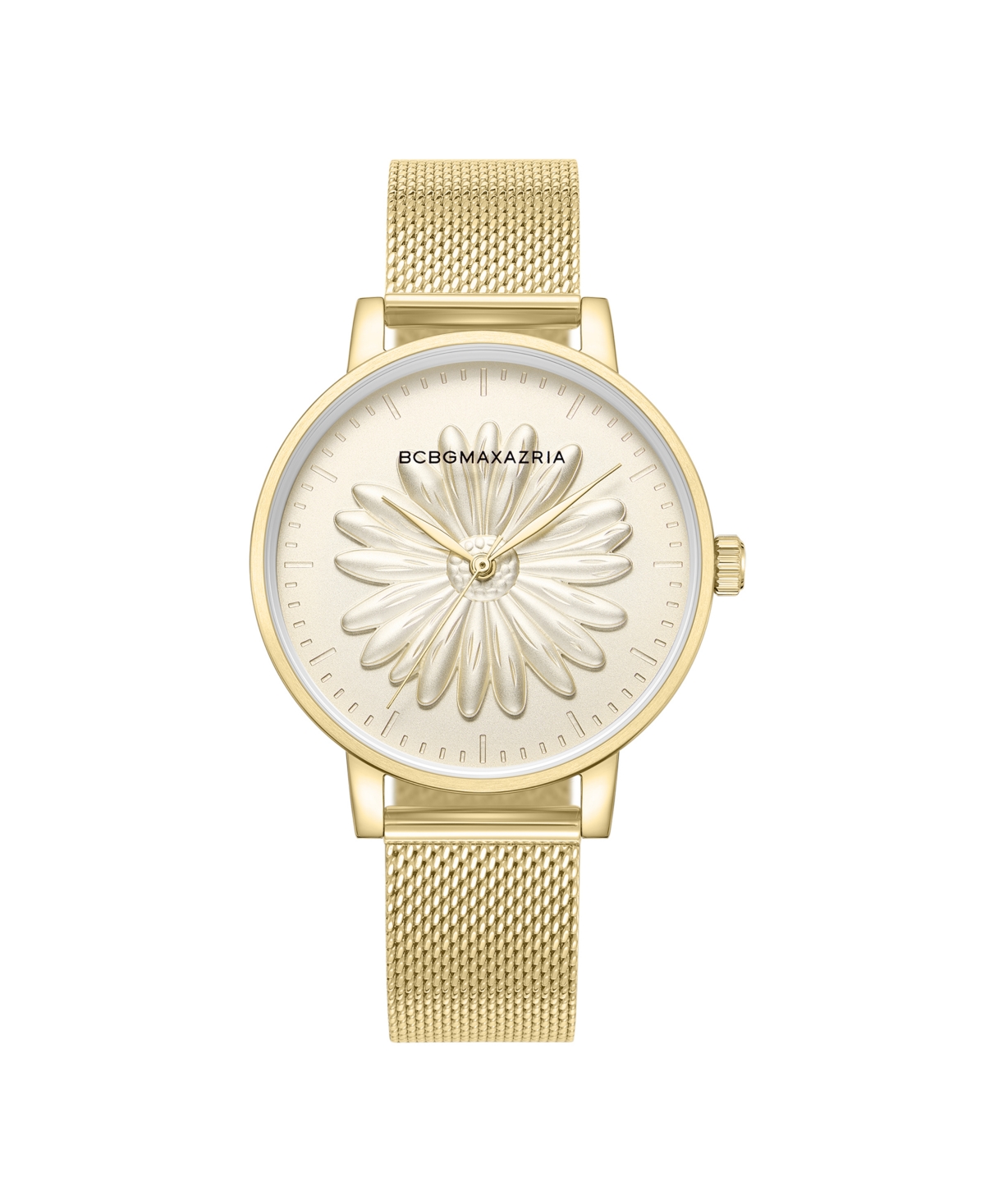Bcbgmaxazria Women's Classic Gold-tone Stainless Steel Mesh Floral Watch 38mm