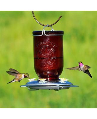 786 Red Mason Jar Glass Hummingbird Feeder, 32oz Capacity