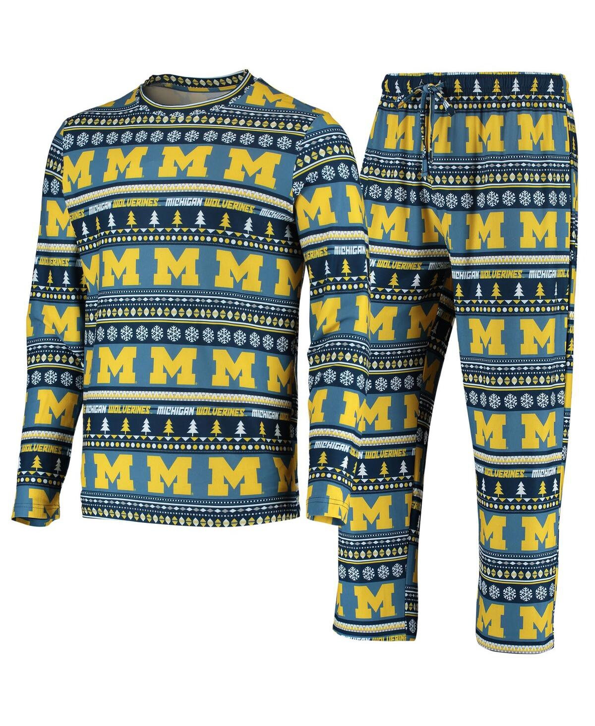 Men's Concepts Sport Navy Michigan Wolverines Ugly Sweater Knit Long Sleeve Top and Pant Set - Navy