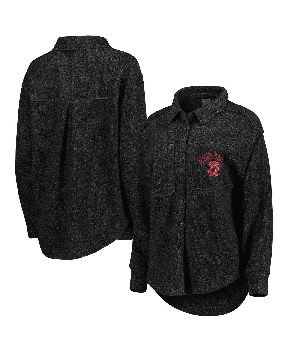 GAMEDAY COUTURE WOMEN'S GAMEDAY COUTURE BLACK OHIO STATE BUCKEYES SWITCH IT UP TRI-BLEND BUTTON-UP SHACKET