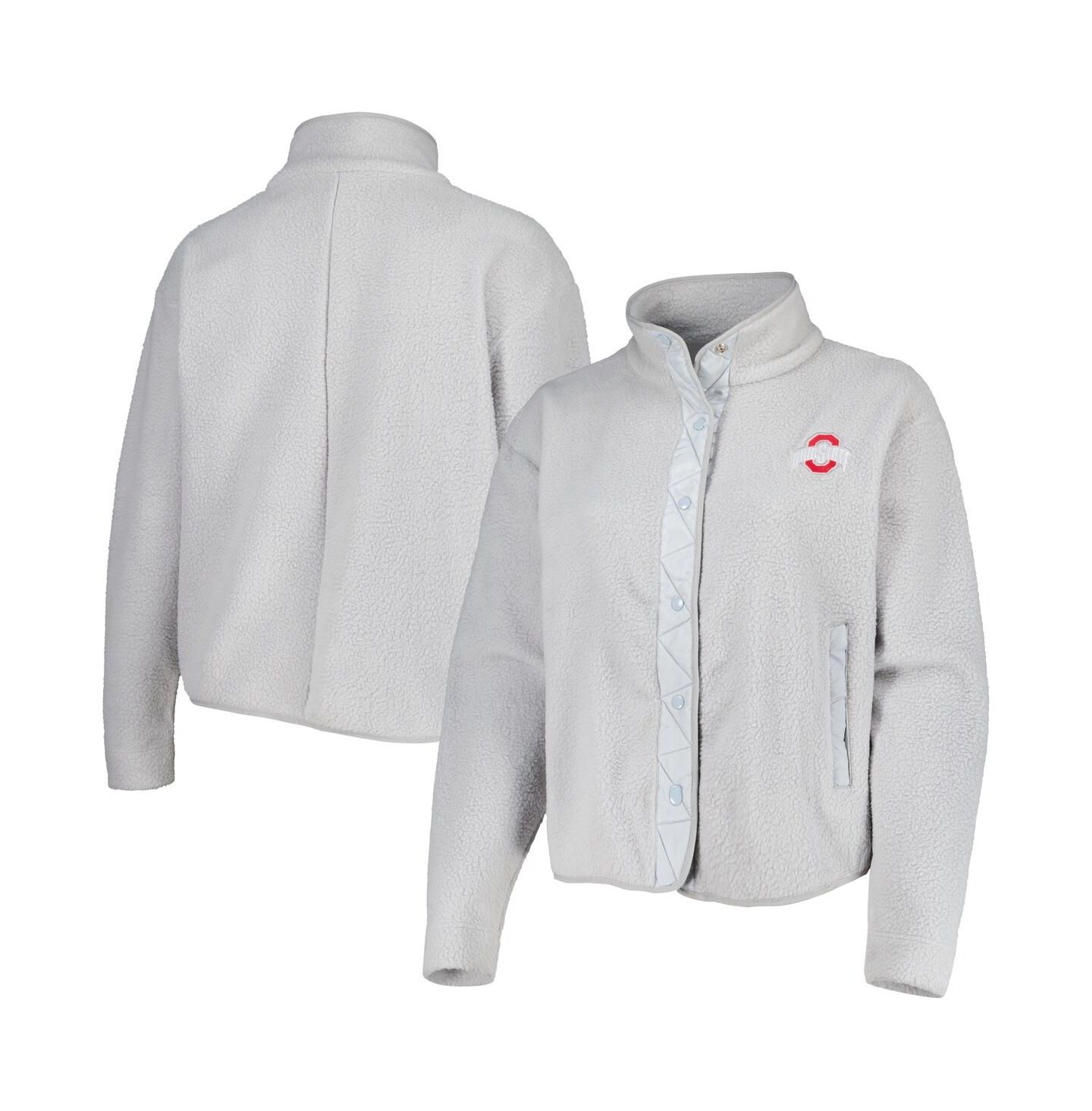 Женские куртки Profile Gray Ohio State Buckeyes Plus Size Wheelhouse Sherpa Full-Snap Jacket — фото 1