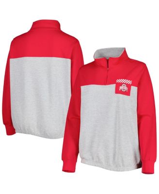 Women's Heather Gray, Scarlet Ohio State Buckeyes Plus Size Sideline to Sideline Quarter-Zip Top