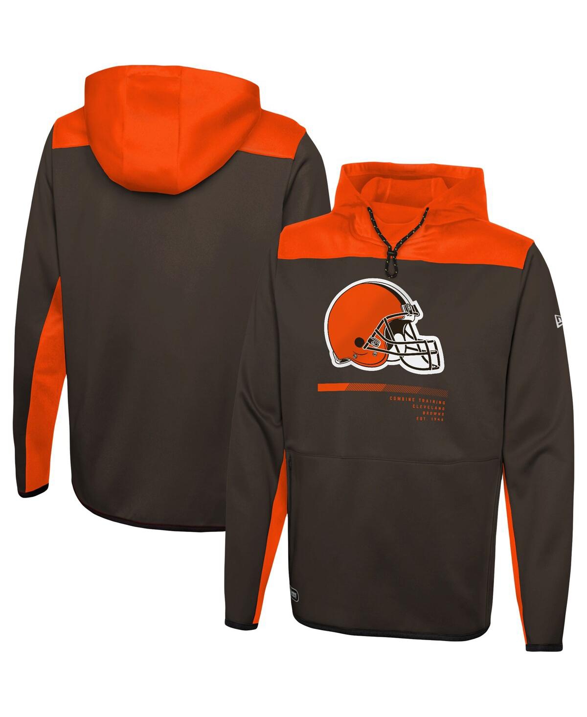 NEW ERA MEN'S NEW ERA BROWN CLEVELAND BROWNS COMBINE AUTHENTIC HARD HITTER PULLOVER HOODIE 