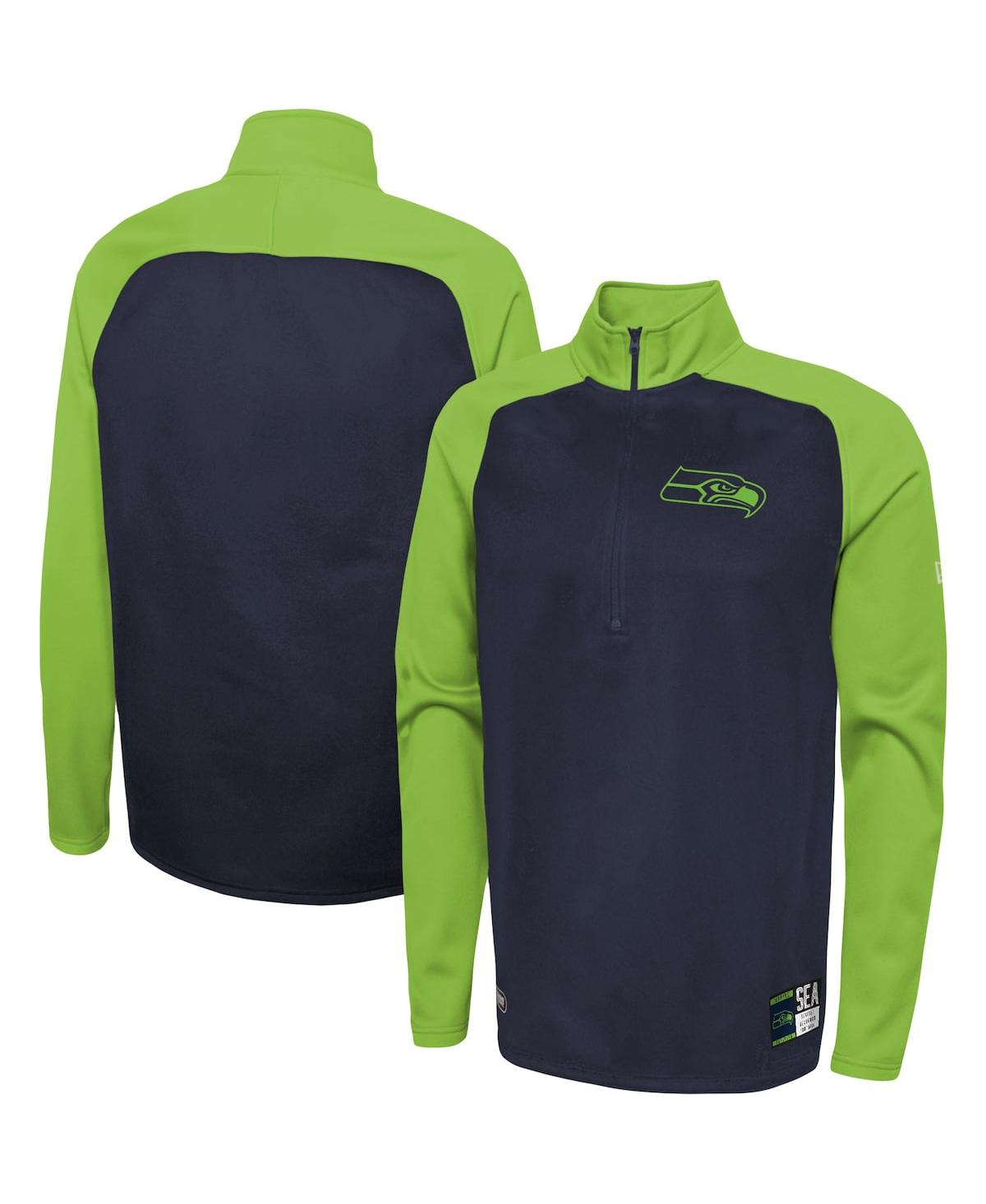 Shop New Era Men's  Navy Seattle Seahawks Combine Authentic O-line Raglan Half-zip Jacket