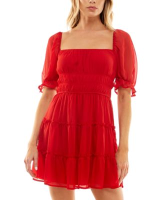 Trixxi - Juniors' Ruched-Waist Tiered Chiffon Fit & Flare Dress