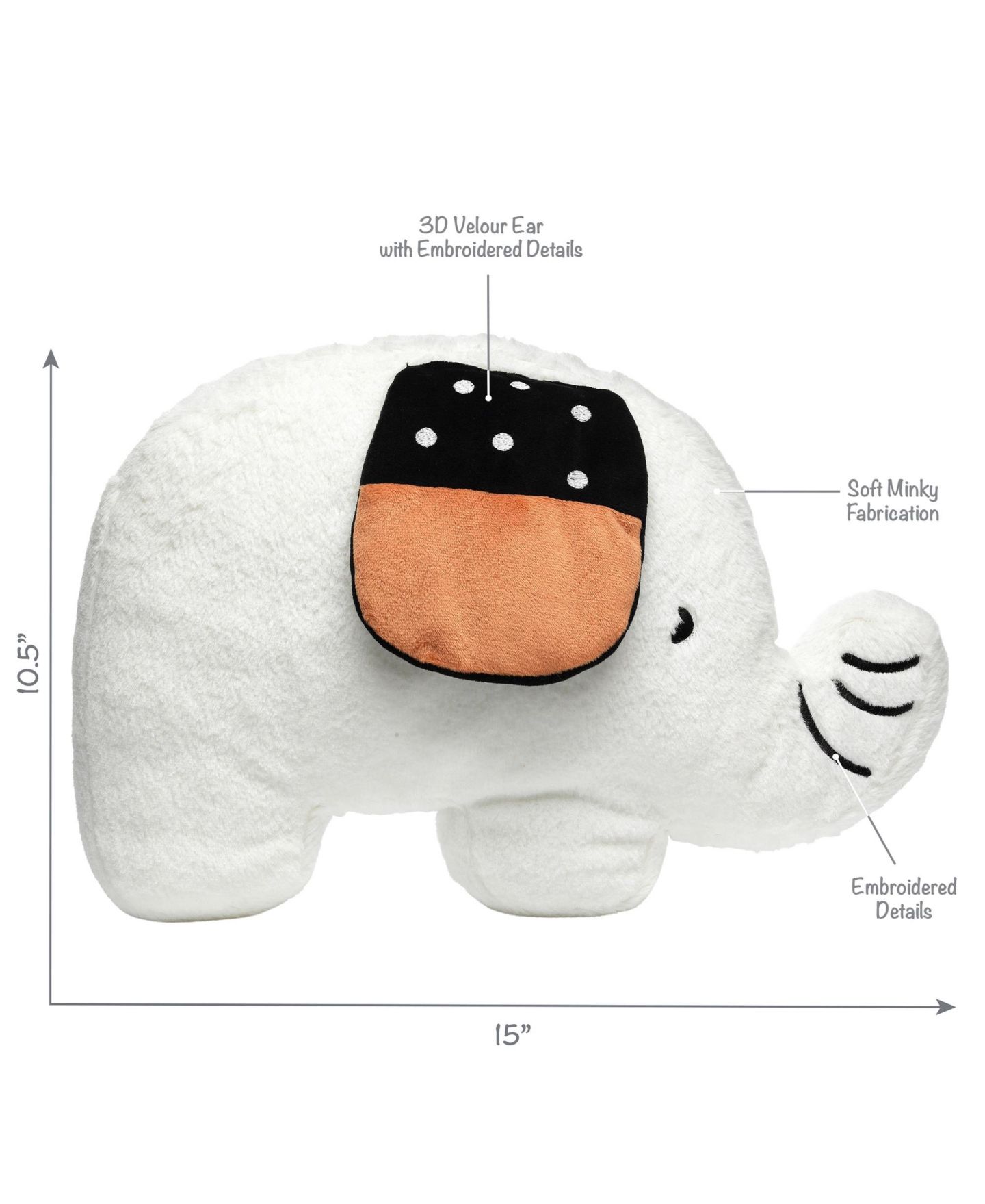 Детская мягкая игрушка Lambs & Ivy Elephant Patchwork Jungle Two-Toned Ears Plush, цвет: Белый — фото 3