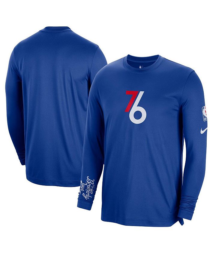 Nike Men's 2022-23 City Edition Philadelphia 76ers Blue Dri-Fit Pregame  Long Sleeve Shirt