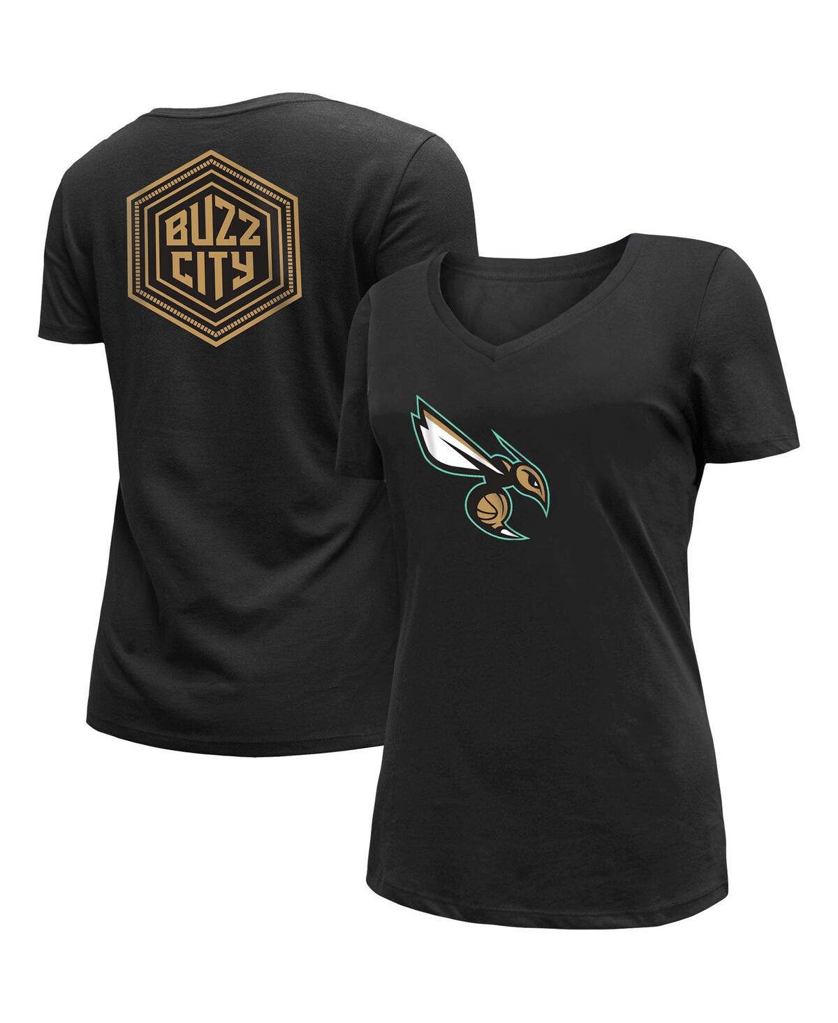 NEW ERA WOMEN'S NEW ERA BLACK CHARLOTTE HORNETS 2022/23 CITY EDITION V-NECK T-SHIRT 