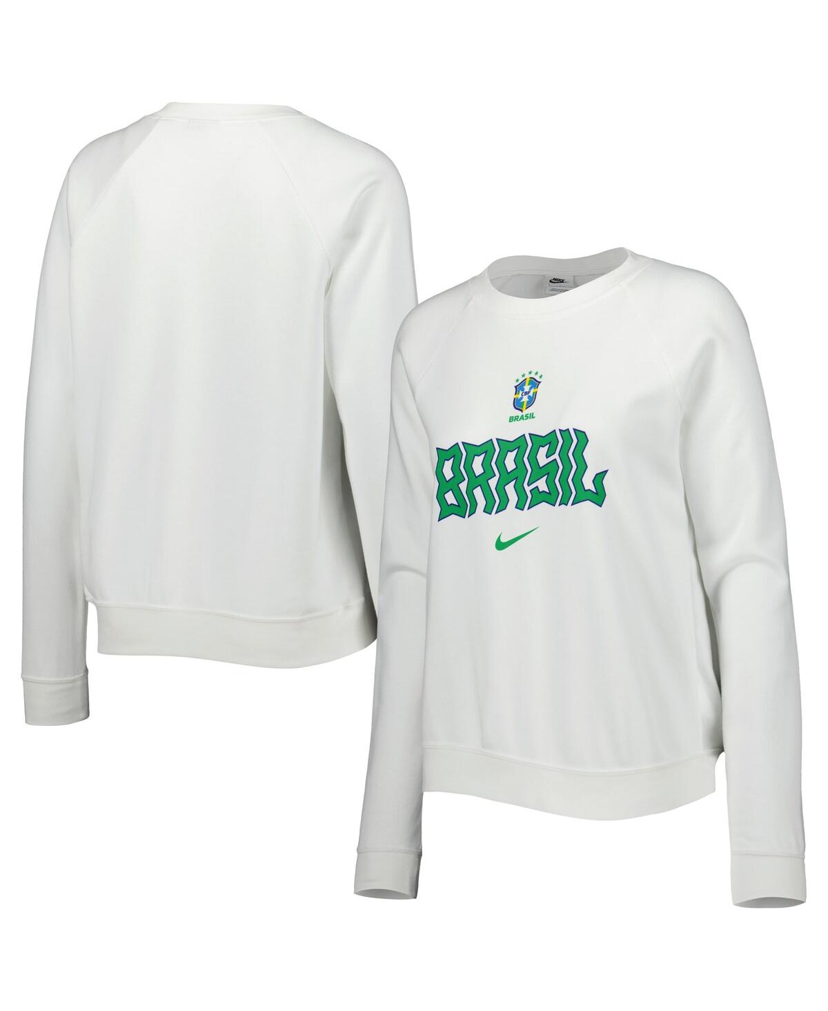 Shop Nike Women's  White Brazil National Team Lockup Varsity Raglan Pullover Sweatshirt