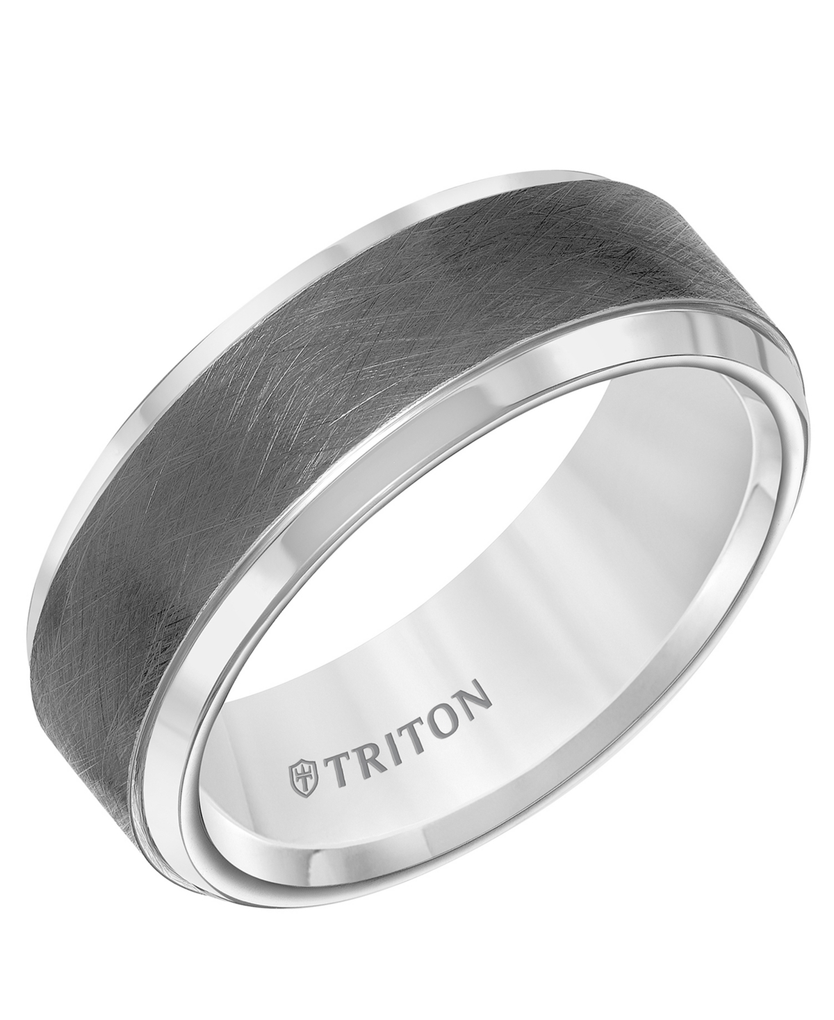 Triton Men's Crystalline Finish Tungsten Comfort Fit Wedding Band In White & Gray Tungsten Carbide In Dark Gray