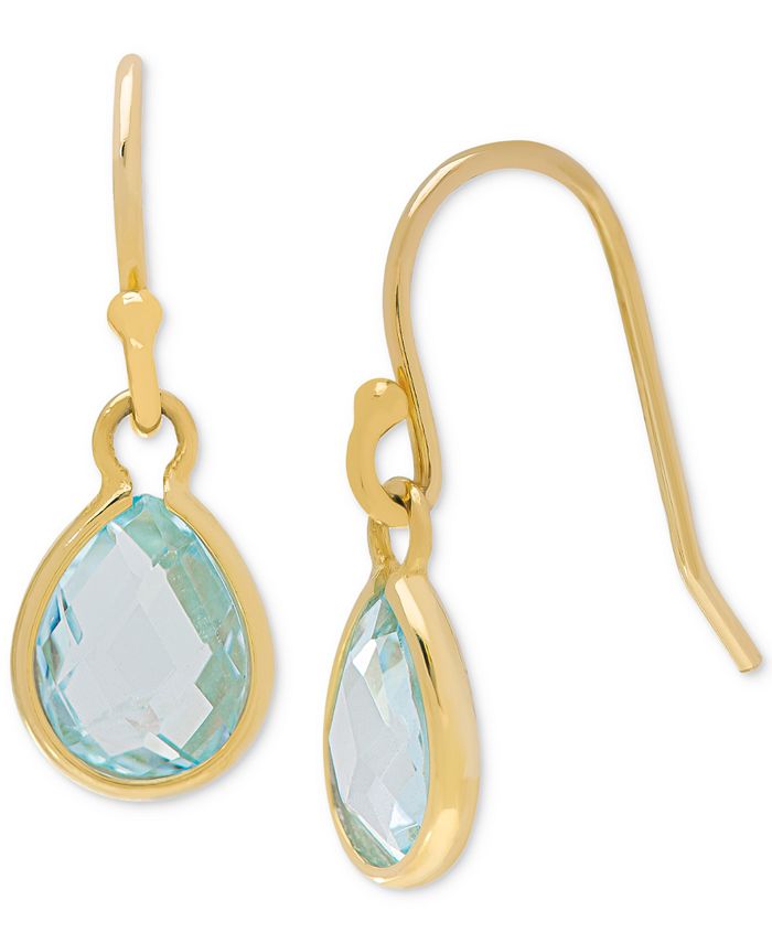 Macy's Blue Topaz (2-1/5 ct. t.w.) Pear-Shape Drop Earrings in 14k Gold ...