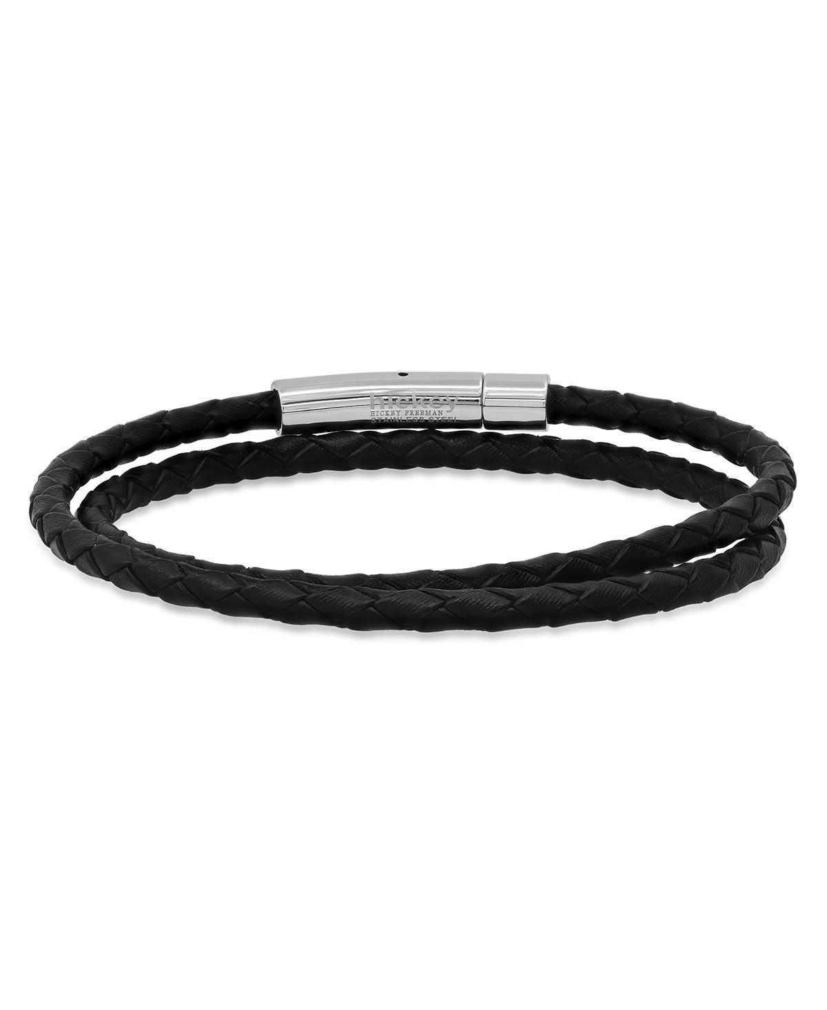 Hmy Jewelry Stainless Steel Leather Braided Bracelet In Steel/ Black