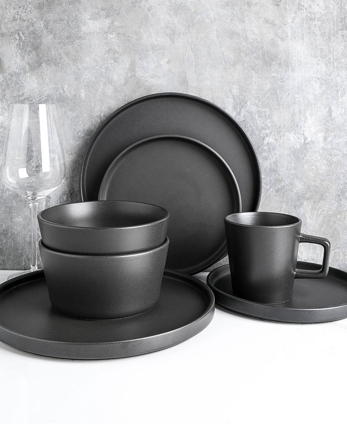Stone Lain Celina 24-Piece Dinnerware Set Stoneware, Service For 8 Black Matte