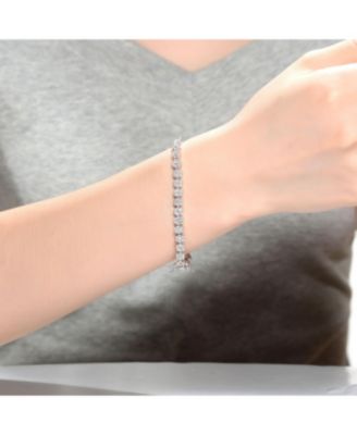 Sterling Silver with Rhodium Plated Clear Marquise and Round Cubic Zirconia Flower Design Tennis Bracelet