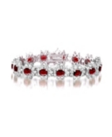 Genevive Chic Sterling Silver Link Bracelet with White Gold Plating and Colorful Cubic Zirconia Stones - Ruby