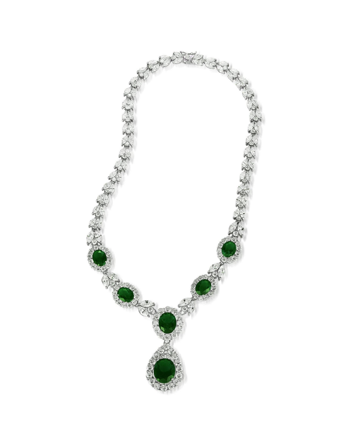 Sterling Silver White Gold Plated with Colored Cubic Zirconia Dangle Necklace - Blue