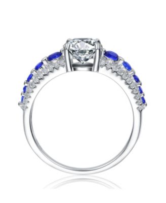Sterling Silver Rhodium Plated with Blue Cubic Zirconia Statement Ring