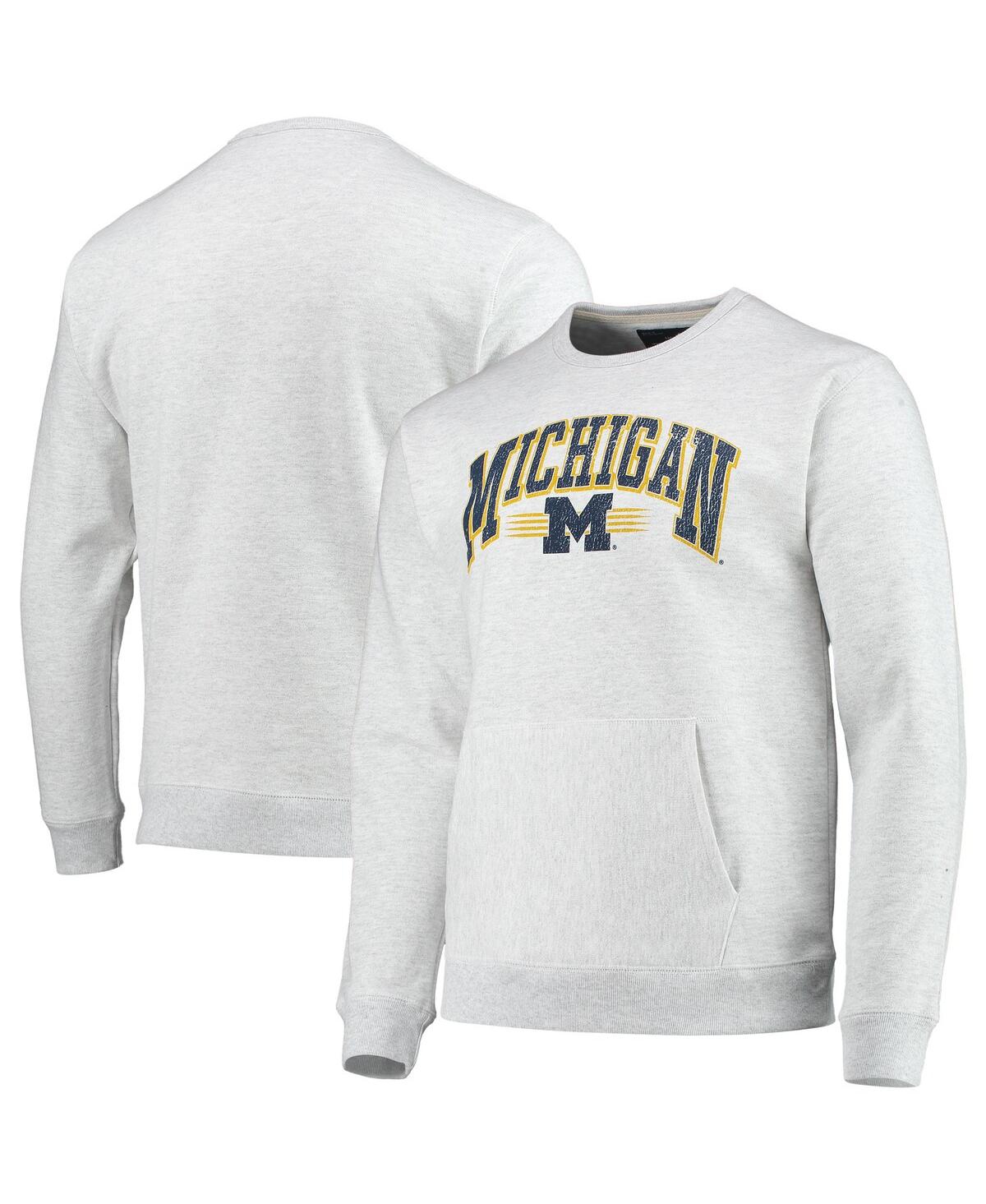 Shop League Collegiate Wear Men's  Heathered Gray Michigan Wolverines Upperclassman Pocket Pullover Sweats