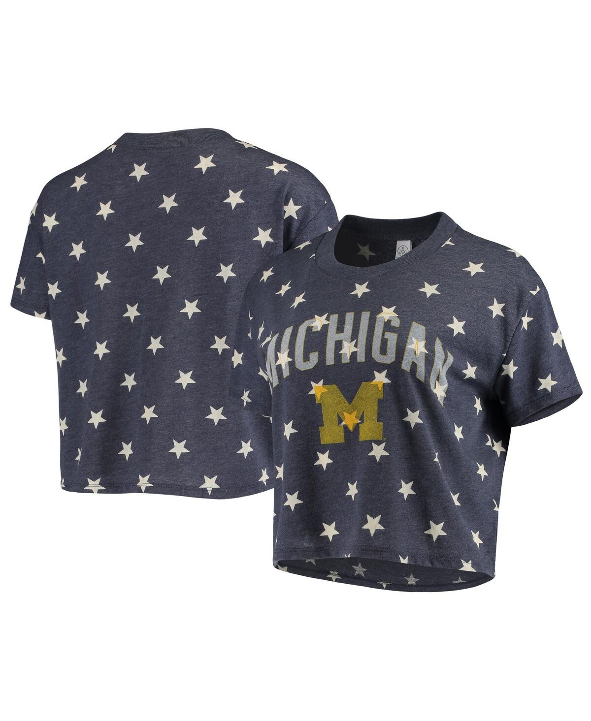Shop Alternative Apparel Women's  Navy Michigan Wolverines Headliner Stars Cropped Tri-blend T-shirt