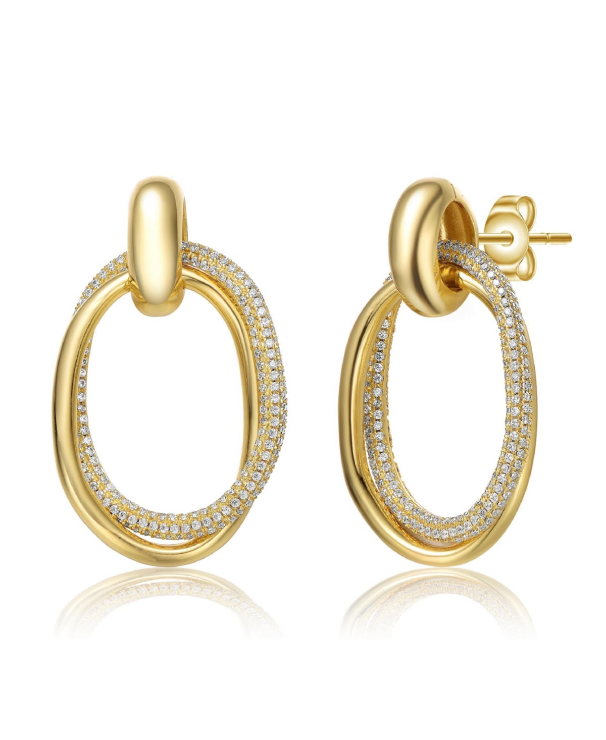 14K Gold Plated Cubic Zirconia Stud Earrings - Gold