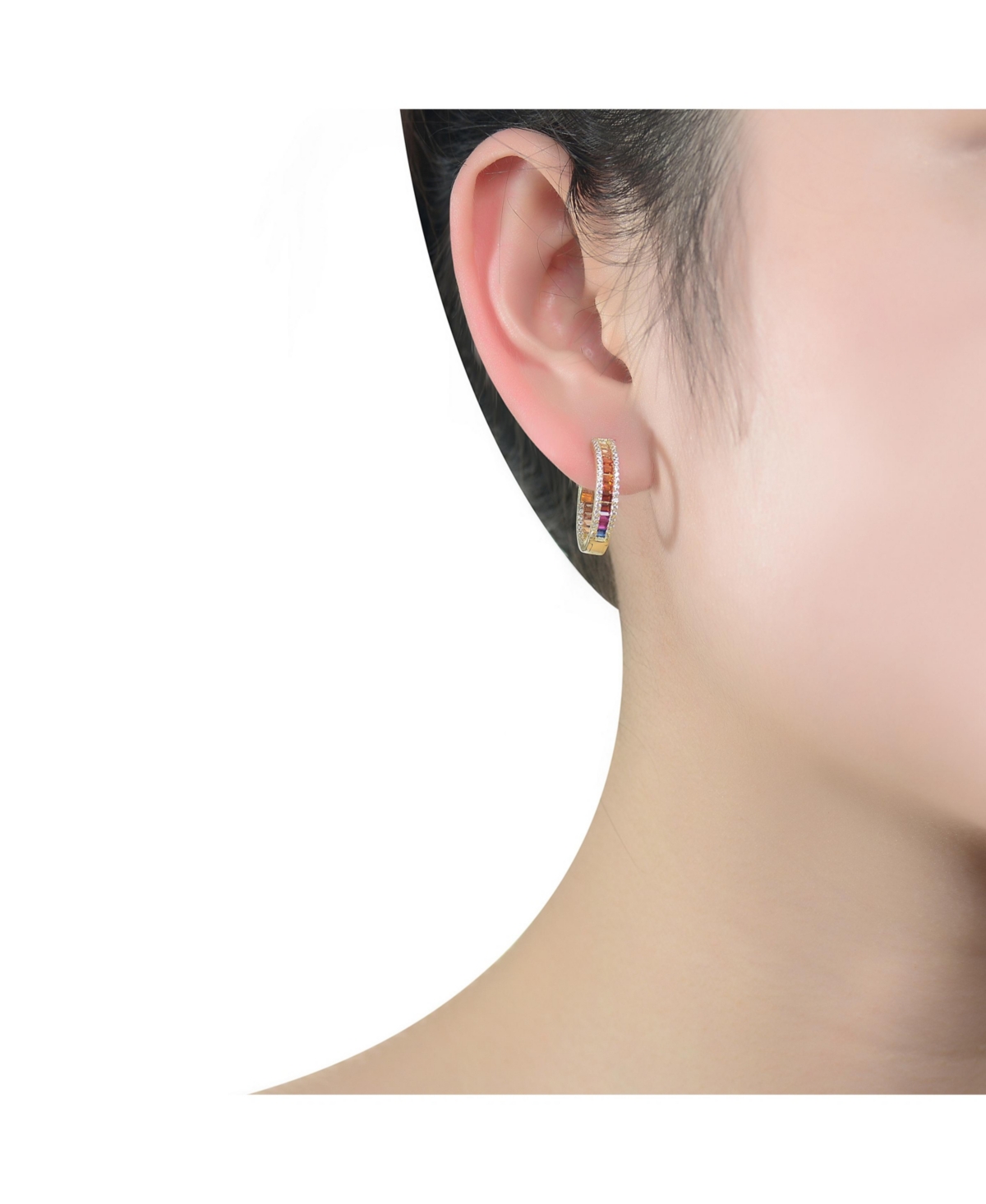 Rachel Glauber 14K Gold Plated Multi Color Cubic Zirconia Hoop Earrings - Multi-Color