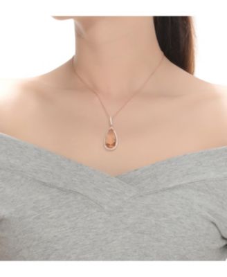 Sterling Silver 18K Rose Gold Plated Pear Shaped Pink Cubic Zirconia Pendant Necklace