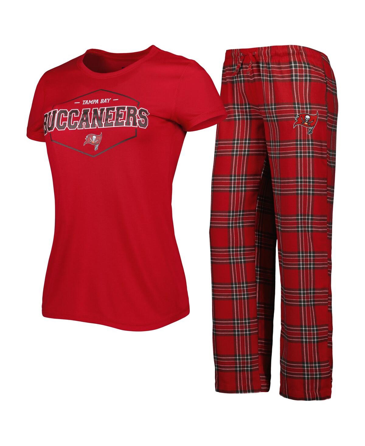 Shop Concepts Sport Women's  Red, Pewter Tampa Bay Buccaneers Badge T-shirt And Pants Sleep Set In Red,pewter